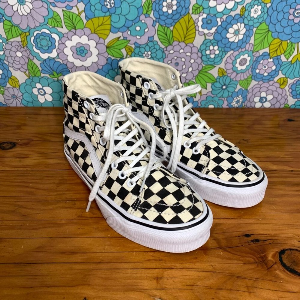 Vans Black and White Checkerboard Sk8-Hi Tapered Sneakers Size:7.5